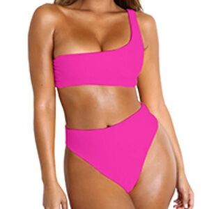 NWT BYOAUO 2 pc Pink One-shoulder high waisted Bikini